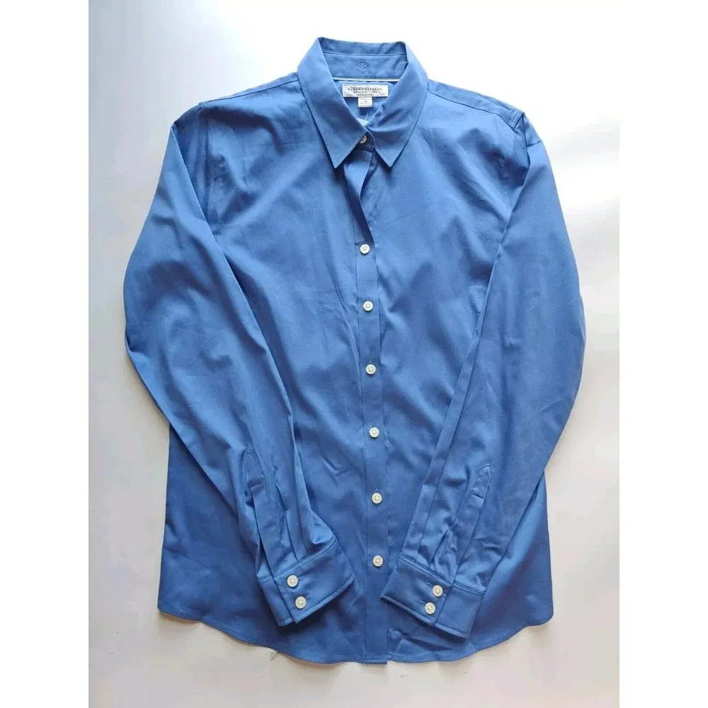 Banana Republic Mens 16x33 Blue Non Iron Fitted Stretch Dress Shirt Solid G407